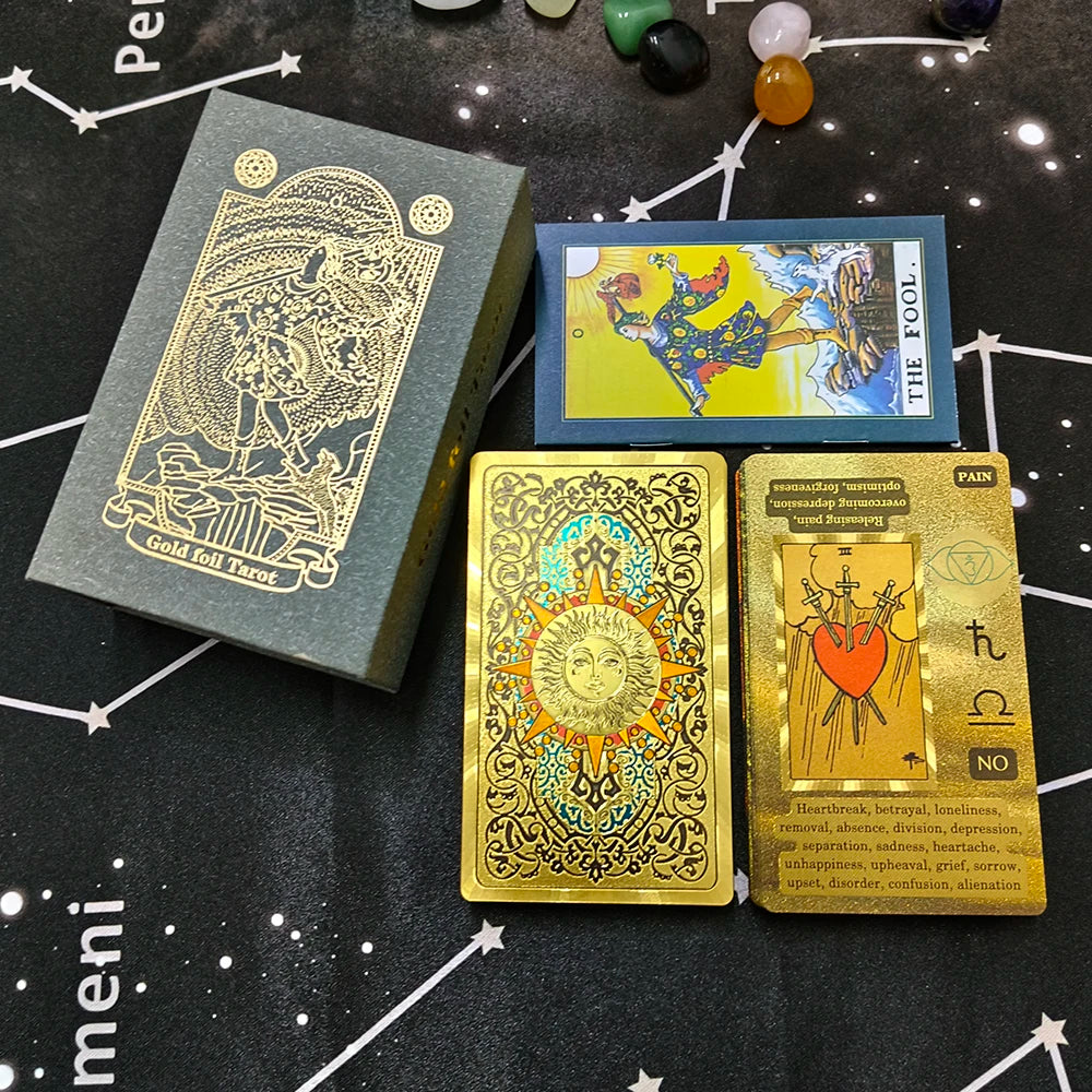 New Rider Waite Deck Gold Foil Tarot Cards Mysterious Board Game Terrific Divination Oracle with Exquisite Gift Box
