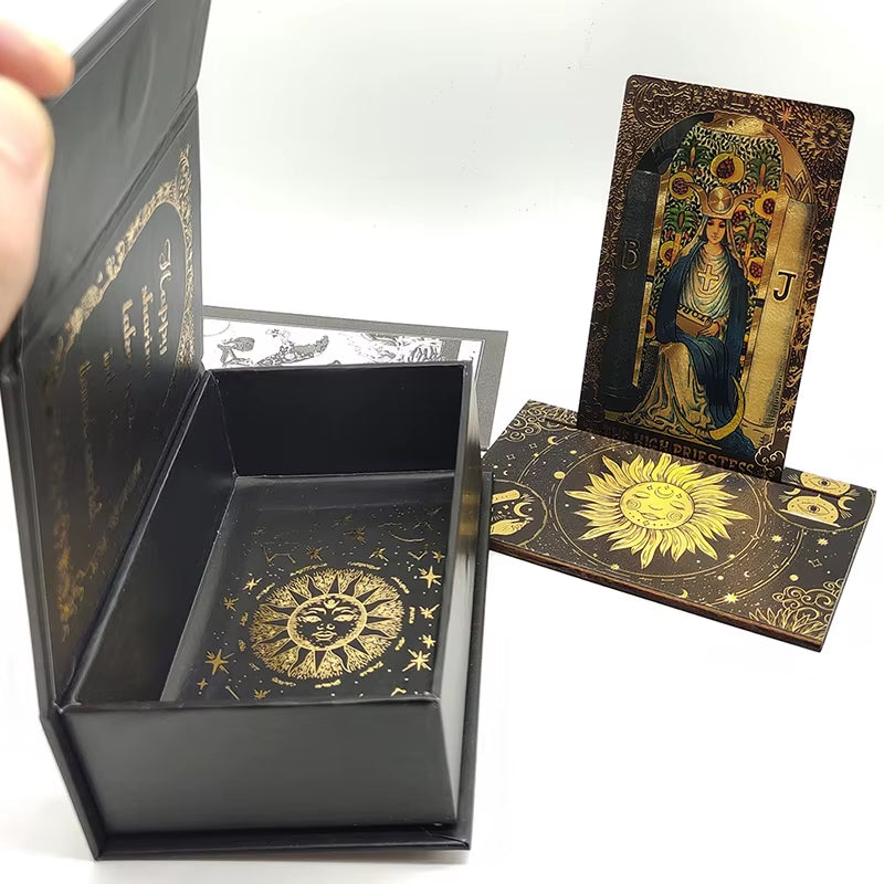 Luxe Finish Divinative Gold Foil Tarot Cards Fantastic Board Game Set for Predictive with Wooden Card Stand