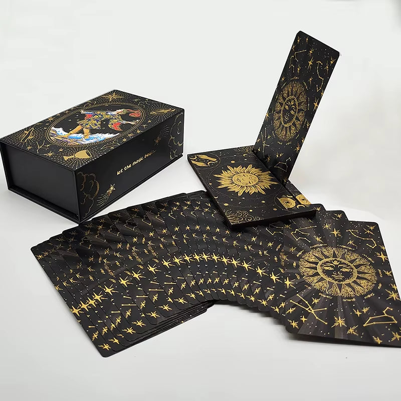 Luxe Finish Divinative Gold Foil Tarot Cards Fantastic Board Game Set for Predictive with Wooden Card Stand